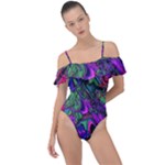 Neon Aquarium Frill Detail One Piece Swimsuit