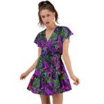 Neon Aquarium Flutter Sleeve Wrap Dress