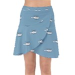 Cartoon Sketchy Helicopter Drawing Motif Pattern Wrap Front Skirt