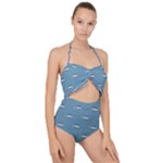 Cartoon Sketchy Helicopter Drawing Motif Pattern Scallop Top Cut Out Swimsuit