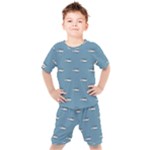 Cartoon Sketchy Helicopter Drawing Motif Pattern Kids  Tee and Shorts Set