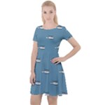 Cartoon Sketchy Helicopter Drawing Motif Pattern Cap Sleeve Velour Dress 
