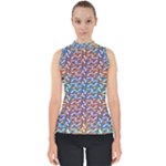 Colorful Flowers Mock Neck Shell Top