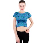 Blue In Bloom On Fauna A Joy For The Soul Decorative Crew Neck Crop Top