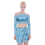 Folk flowers print Floral pattern Ethnic art Off Shoulder Top with Mini Skirt Set