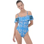 Folk flowers print Floral pattern Ethnic art Frill Detail One Piece Swimsuit