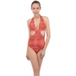 Folk flowers print Floral pattern Ethnic art Halter Front Plunge Swimsuit