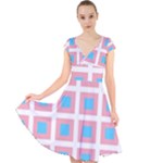 Trans Flag Squared Plaid Cap Sleeve Front Wrap Midi Dress