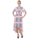 Trans Flag Squared Plaid Front Wrap High Low Dress