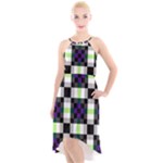 Agender Flag Plaid With Difference High-Low Halter Chiffon Dress 