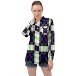 Agender Flag Plaid With Difference Long Sleeve Satin Shirt