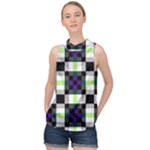 Agender Flag Plaid With Difference High Neck Satin Top