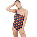 Double Black Diamond Pride Bar Frilly One Shoulder Swimsuit