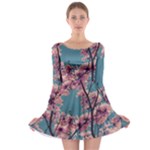 Colorful Floral Leaves Photo Long Sleeve Skater Dress
