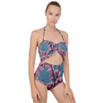 Colorful Floral Leaves Photo Scallop Top Cut Out Swimsuit