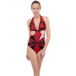 Abstract pattern geometric backgrounds   Halter Front Plunge Swimsuit