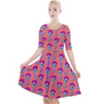 Funky Mushroom Peach Bg Quarter Sleeve A-Line Dress