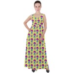 Funky Mushroom Yellow  Bg Empire Waist Velour Maxi Dress