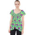 Funky Mushroom Green  Bg Lace Front Dolly Top