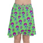 Funky Mushroom Green  Bg Chiffon Wrap Front Skirt