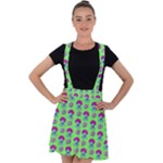 Funky Mushroom Green  Bg Velvet Suspender Skater Skirt