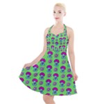 Funky Mushroom Green  Bg Halter Party Swing Dress 