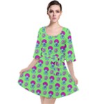 Funky Mushroom Green  Bg Velour Kimono Dress