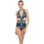 Abstract pattern geometric backgrounds   Halter Front Plunge Swimsuit