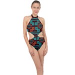 Abstract pattern geometric backgrounds   Halter Side Cut Swimsuit