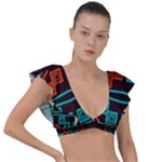 Abstract pattern geometric backgrounds   Plunge Frill Sleeve Bikini Top