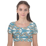 Abstract geometric design    Velvet Short Sleeve Crop Top 