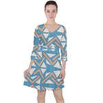 Abstract geometric design    Quarter Sleeve Ruffle Waist Dress