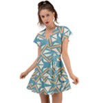 Abstract geometric design    Flutter Sleeve Wrap Dress