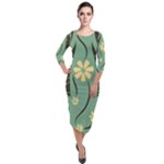 Folk flowers print Floral pattern Ethnic art Quarter Sleeve Midi Velour Bodycon Dress