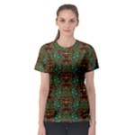 Artworks Pattern Leather Lady In Gold And Flowers Women s Sport Mesh Tee