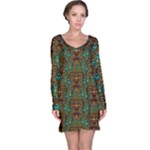 Artworks Pattern Leather Lady In Gold And Flowers Long Sleeve Nightdress