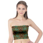Artworks Pattern Leather Lady In Gold And Flowers Tube Top