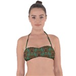 Artworks Pattern Leather Lady In Gold And Flowers Halter Bandeau Bikini Top