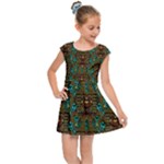 Artworks Pattern Leather Lady In Gold And Flowers Kids  Cap Sleeve Dress