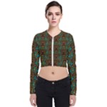 Artworks Pattern Leather Lady In Gold And Flowers Long Sleeve Zip Up Bomber Jacket