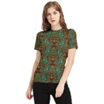 Artworks Pattern Leather Lady In Gold And Flowers Women s Short Sleeve Rash Guard
