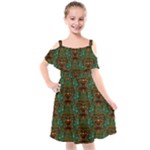 Artworks Pattern Leather Lady In Gold And Flowers Kids  Cut Out Shoulders Chiffon Dress