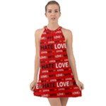 Love And Hate Typographic Design Pattern Halter Tie Back Chiffon Dress