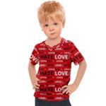 Love And Hate Typographic Design Pattern Kids  Sports Tee