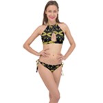 Folk flowers print Floral pattern Ethnic art Cross Front Halter Bikini Set