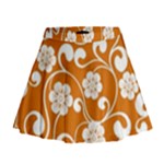Orange Floral Walls  Mini Flare Skirt