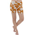 Orange Floral Walls  Lightweight Velour Yoga Shorts