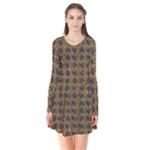 3021 Long Sleeve V-neck Flare Dress