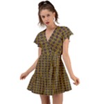 3021 Flutter Sleeve Wrap Dress