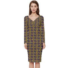 Long Sleeve V-Neck Bodycon Dress  